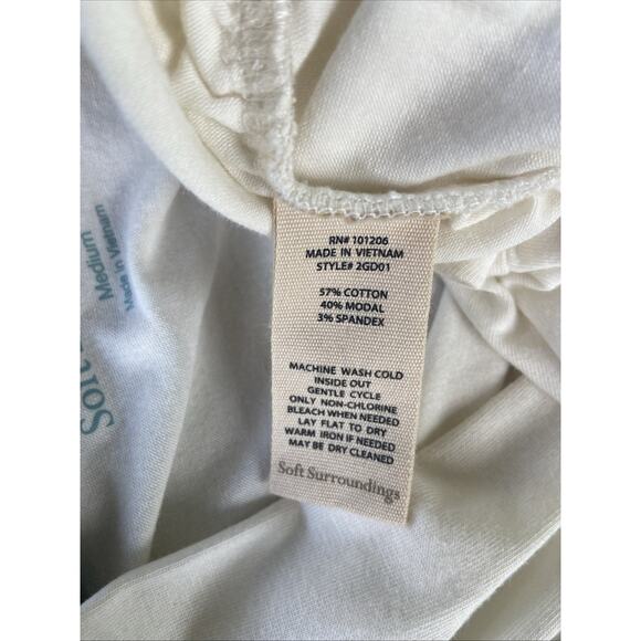 Soft Surroundings Ivory Pearl Alondra Knit Top I Vneck Shirring Shirt Womens Med - Picture 8 of 8